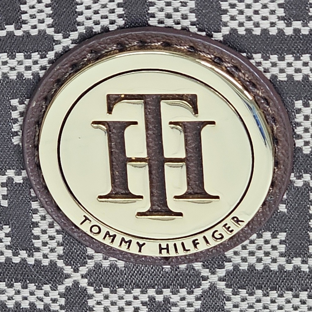 Tommy Hilfiger Hobo Bag Shoulder Purse Monogram Brown Tassel Logo Canvas Medium - Picture 9 of 16